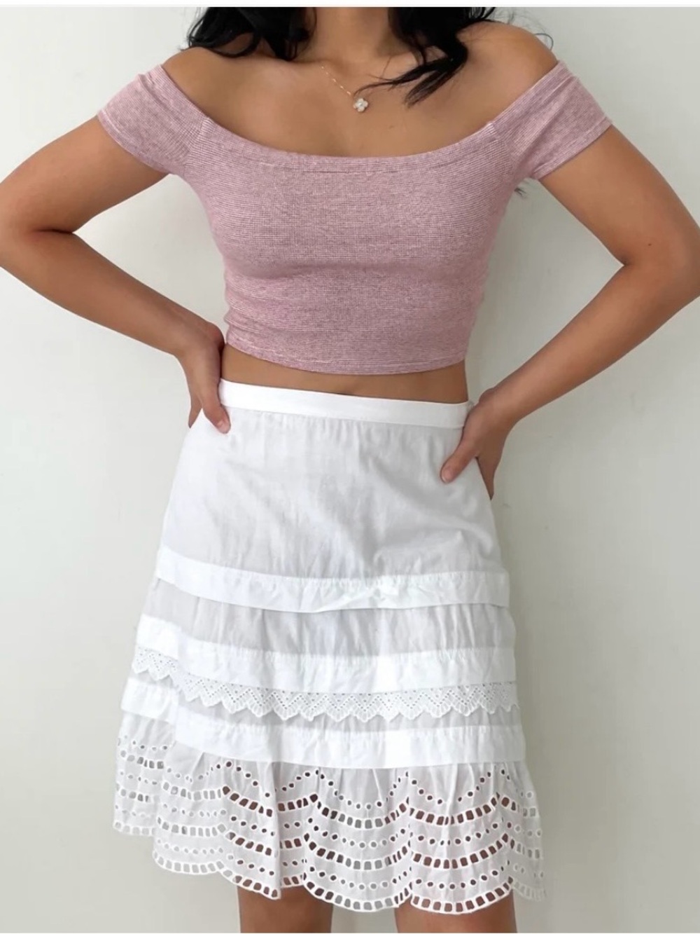 NWT Women’s Club Monaco 4 Lettee Scalloped Broderie Anglaise White Skirt